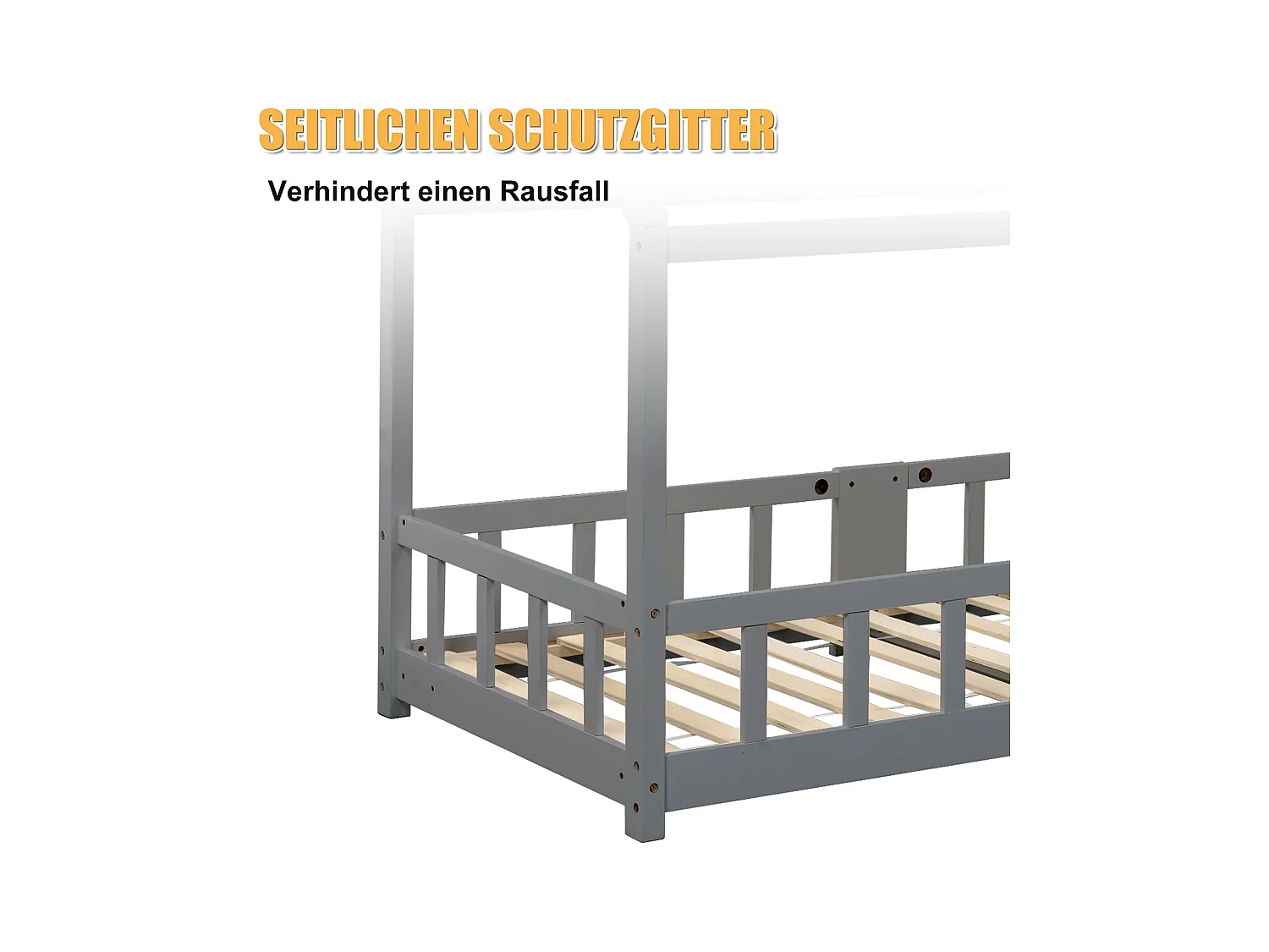 Kinderhutbed - 90 x 200 cm - massief hout - hek en lattenbodem - grijs