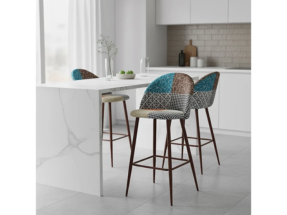 Tabouret Rembourré en Patchwork - Style Scandinave - Patty Multicolore