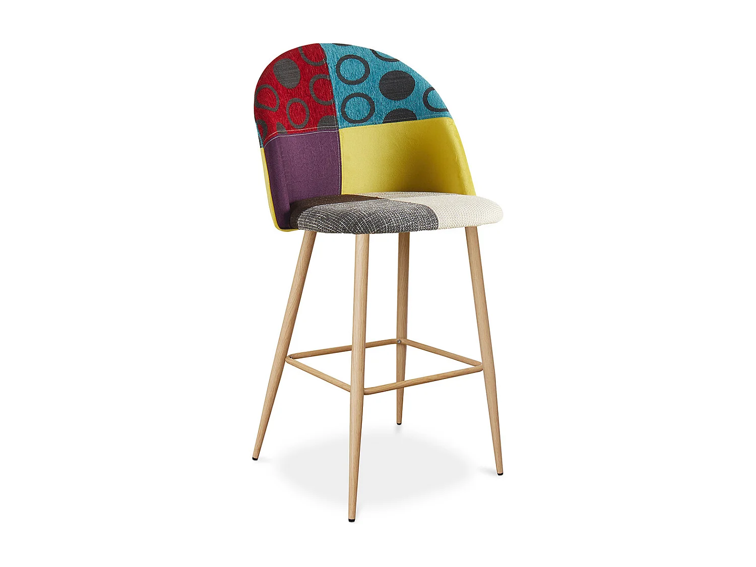 Tabouret Rembourré en Patchwork - Style Scandinave - Evelyne Multicolore