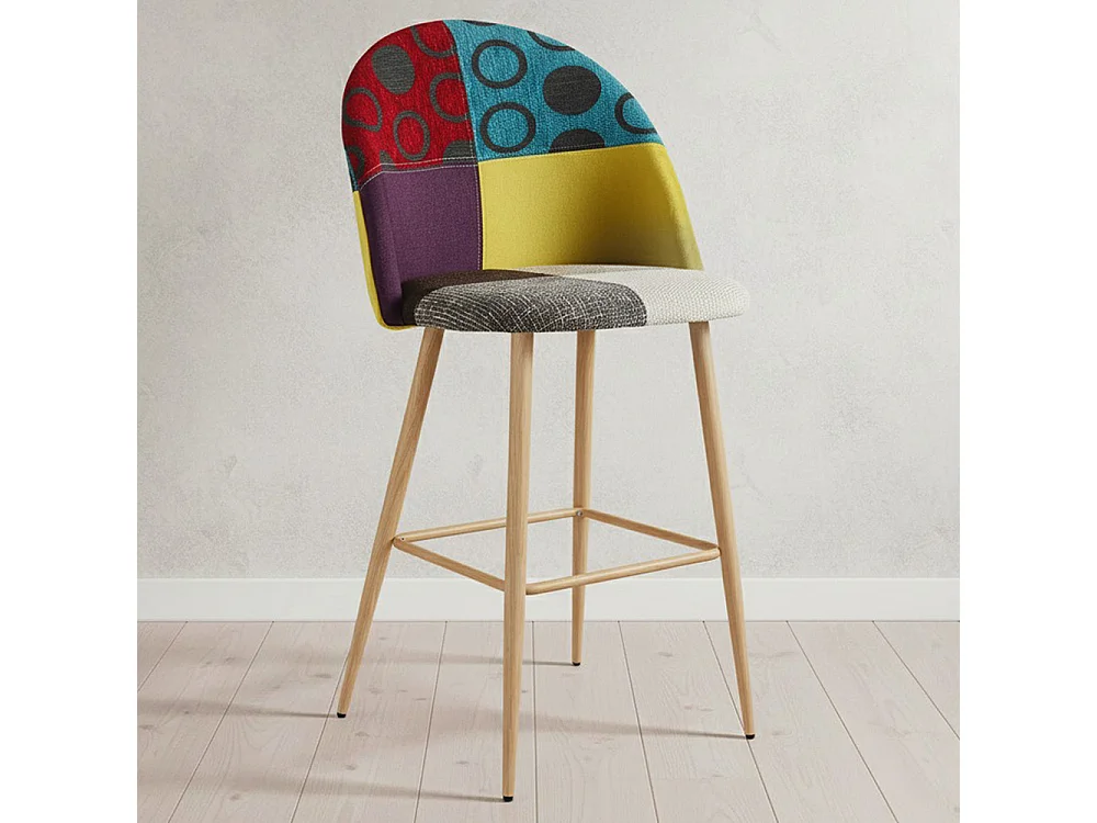 Tabouret Rembourré en Patchwork - Style Scandinave - Evelyne Multicolore