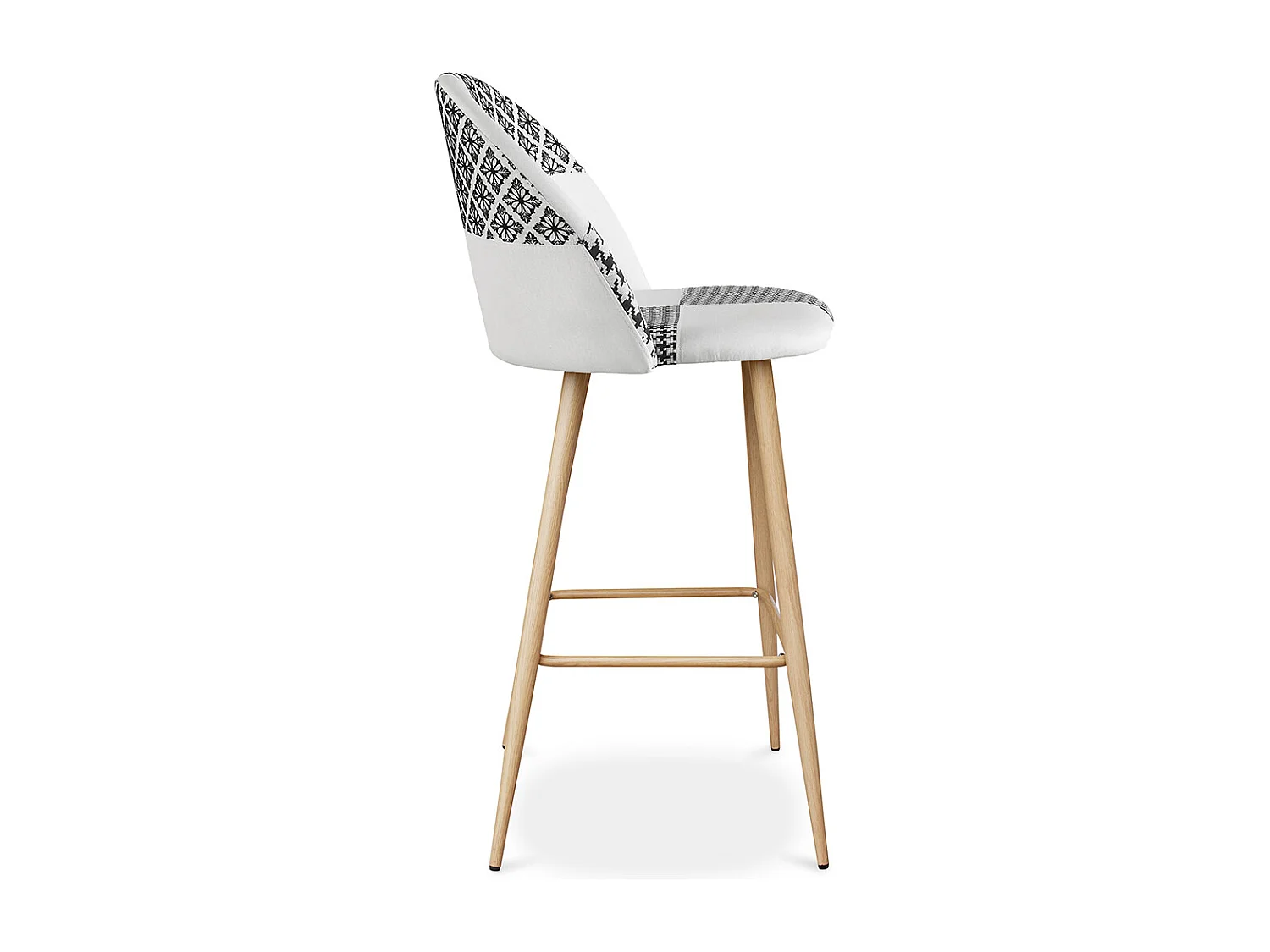Tabouret Tapissé Patchwork - Style Scandinave - Noir et Blanc - Evelyne Blanc / Noir