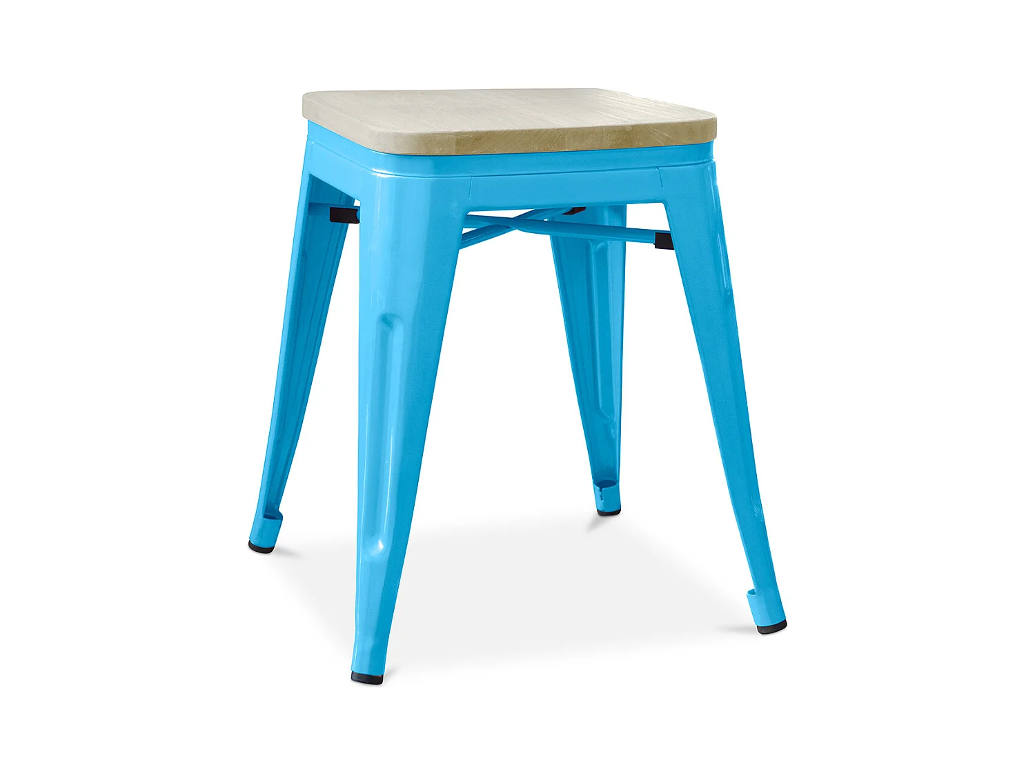 Tabouret Design Industriel - Bois & Métal - 45cm - Stylix Turquoise