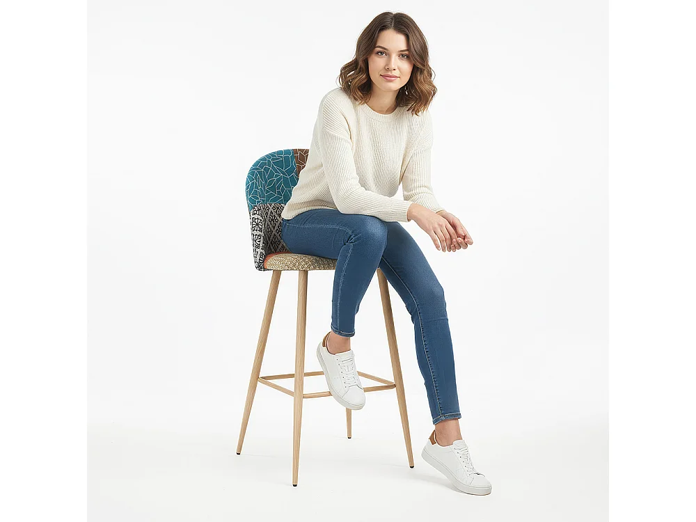 Tabouret Rembourré en Patchwork - Style Scandinave - Evelyne  Multicolore