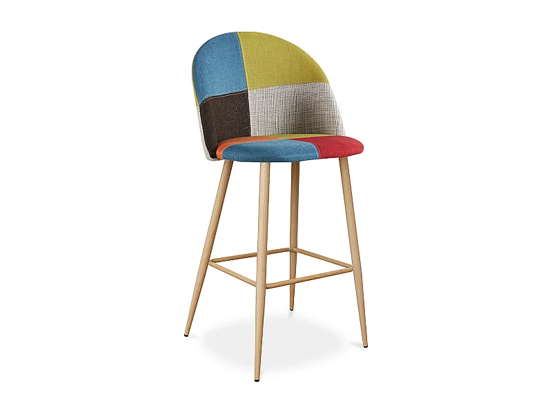 Tabouret Rembourré en Patchwork - Style Scandinave - Evelyne Multicolore