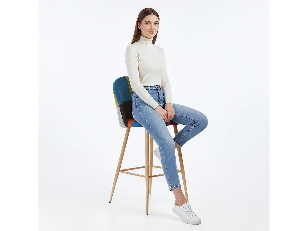 Tabouret Rembourré en Patchwork - Style Scandinave - Evelyne Multicolore