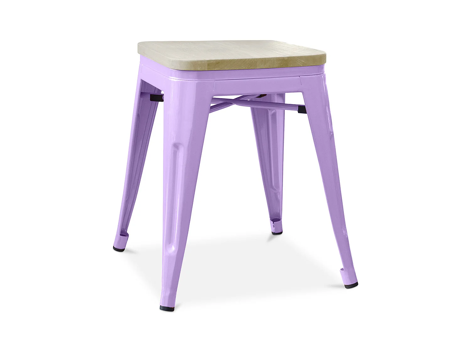 Tabouret Design Industriel - Bois & Métal - 45cm - Stylix Violet pastel