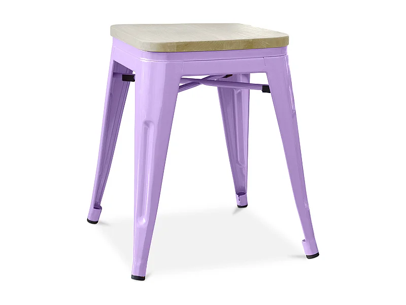 Tabouret Design Industriel - Bois & Métal - 45cm - Stylix Violet pastel