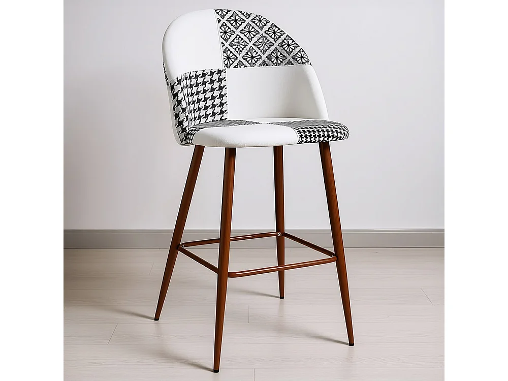 Sgabello imbottito patchwork - Stile scandinavo - Bianco e nero - Evelyne