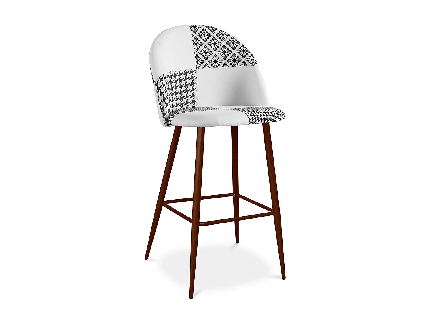 Sgabello imbottito patchwork - Stile scandinavo - Bianco e nero - Evelyne