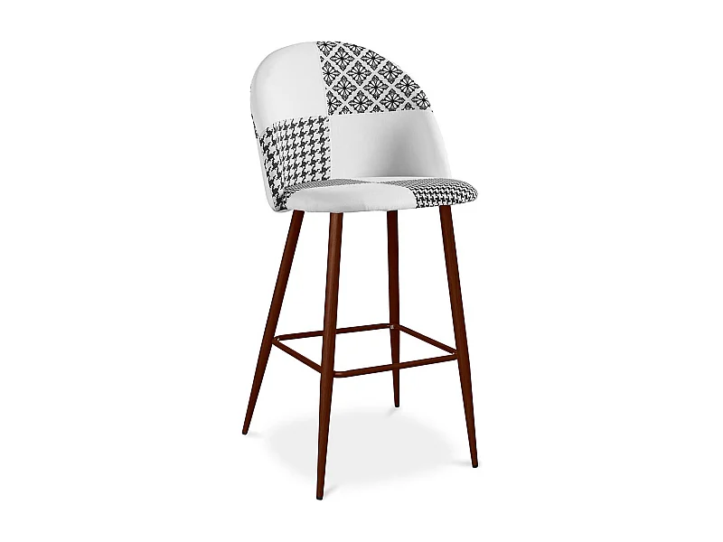 Sgabello imbottito patchwork - Stile scandinavo - Bianco e nero - Evelyne