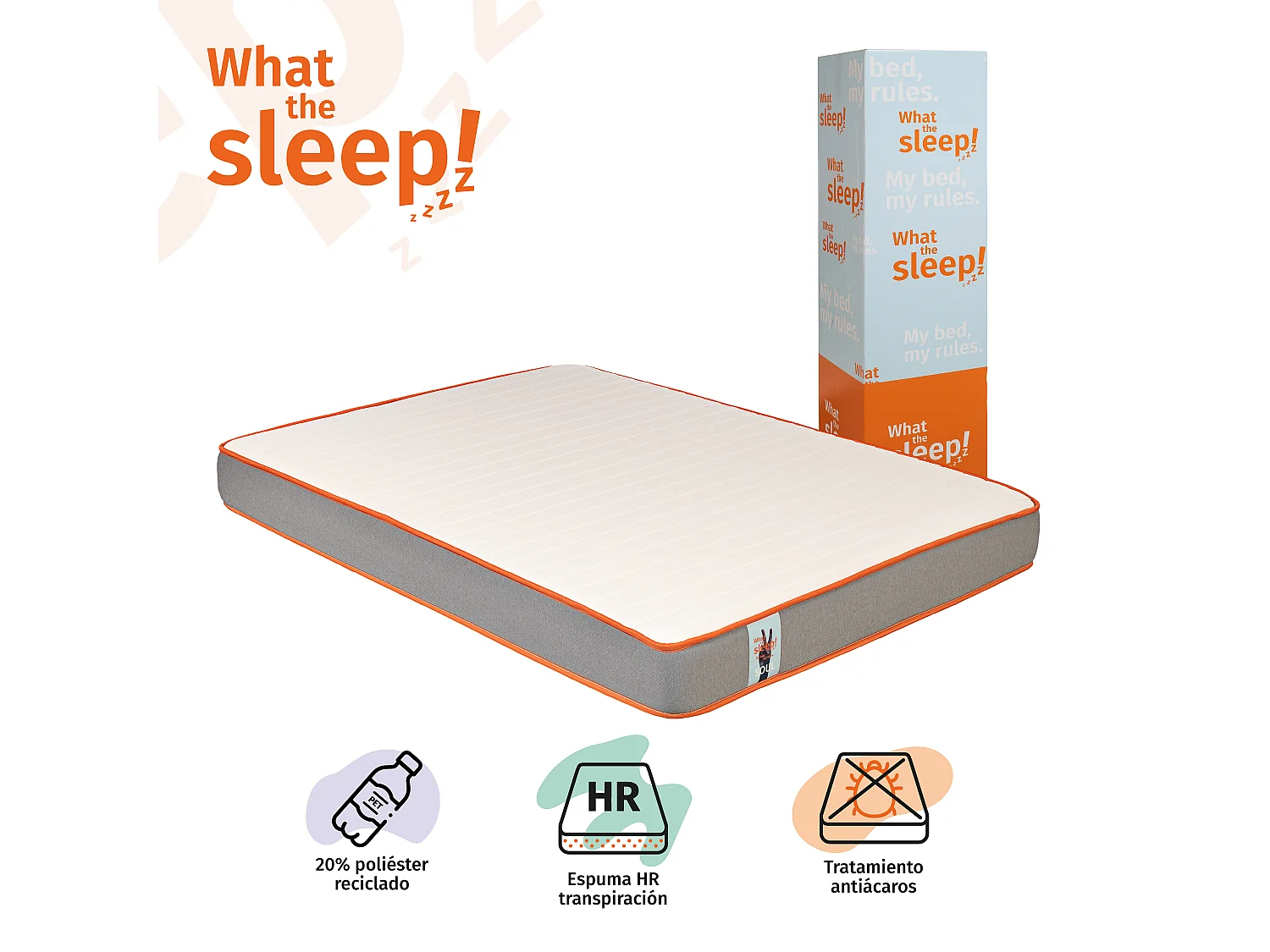 Pack SOUL What The Sleep, Colchón Sostenible HR con Visco + Canapé Juvenil Apertura Lateral Blanco, Entrega, Montaje y Retirada Usado Incluido 90x190