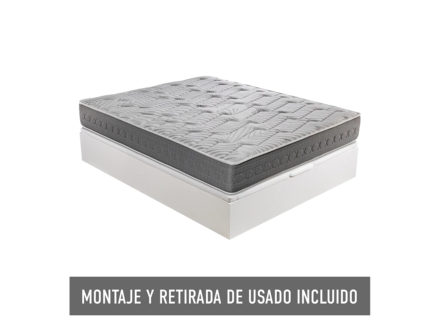 Pack Descanso Royal Sleep, Colchón Viscoelástico Ceramic Plus con Canapé Abatible Gran Capacidad Blanco, Montaje en domicilio incluido 150x190