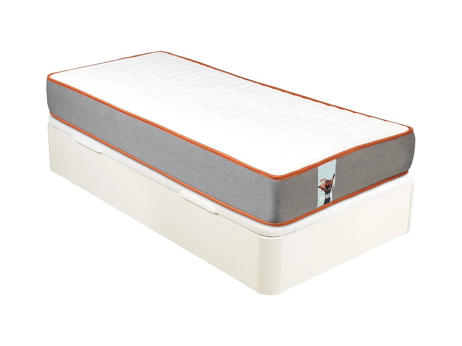 Pack FUNK What the Sleep, Colchón Sostenible Muelle Ensacado + Canapé Juvenil Apertura Lateral Blanco, Entrega, Montaje y Retirada Usado 90x190