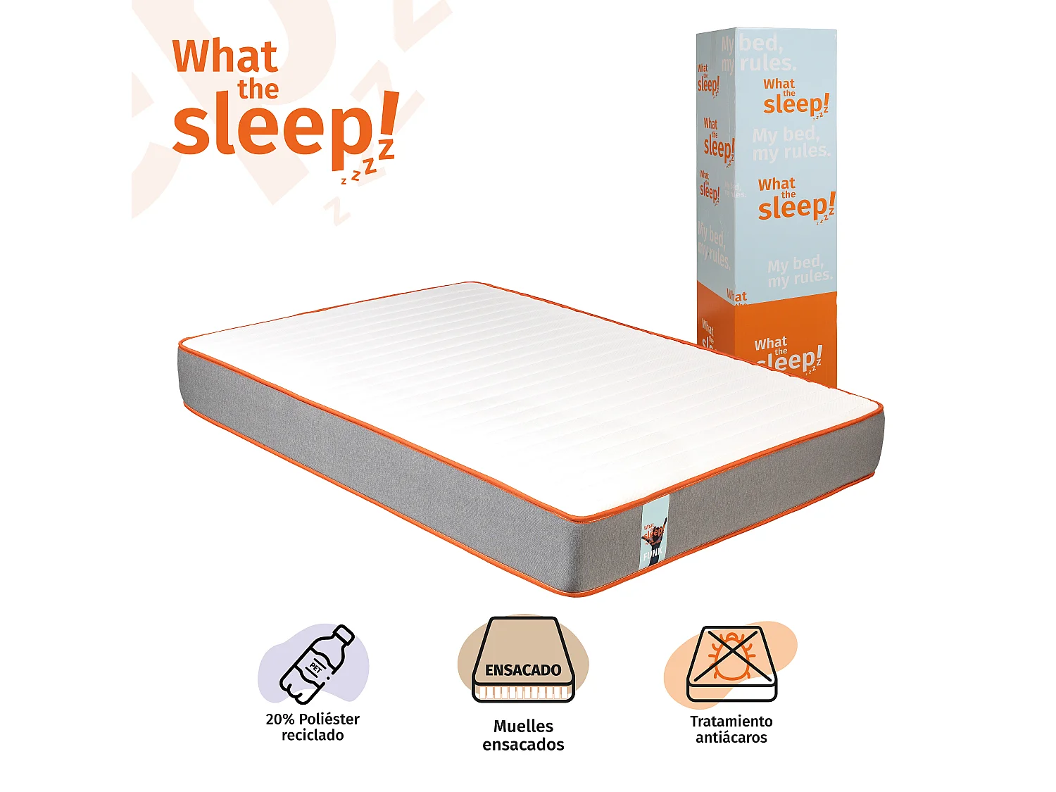 Colchão 90 x 190 cm e sommier juvenil | WTS Rap | Branco | Montagem incl
