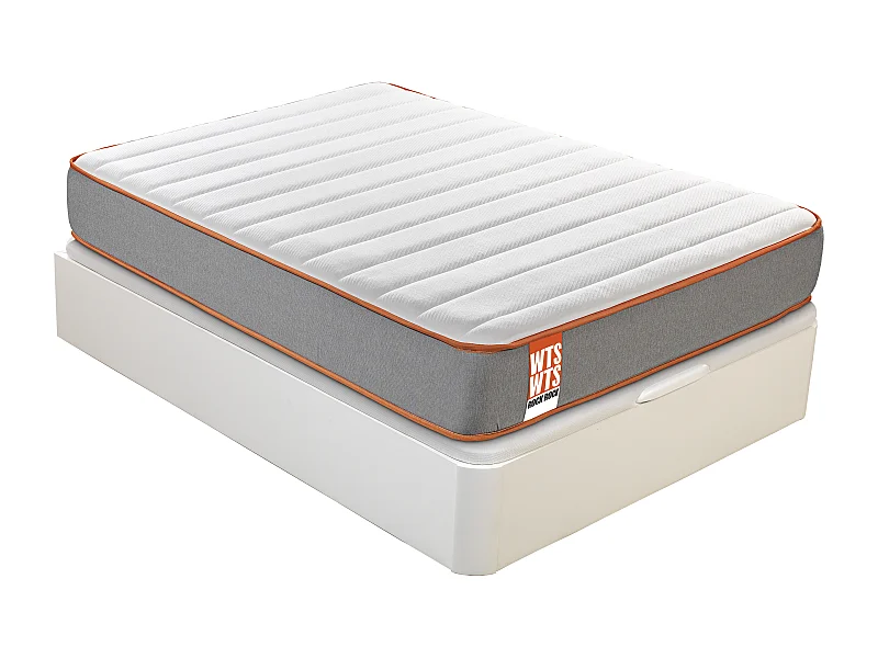 Pack ROCK What the Sleep, Colchón Sostenible HR Visco Soja Natural + Canapé Abatible Blanco Gran Capacidad, Entrega, Montaje y Retirada Usado 150x190