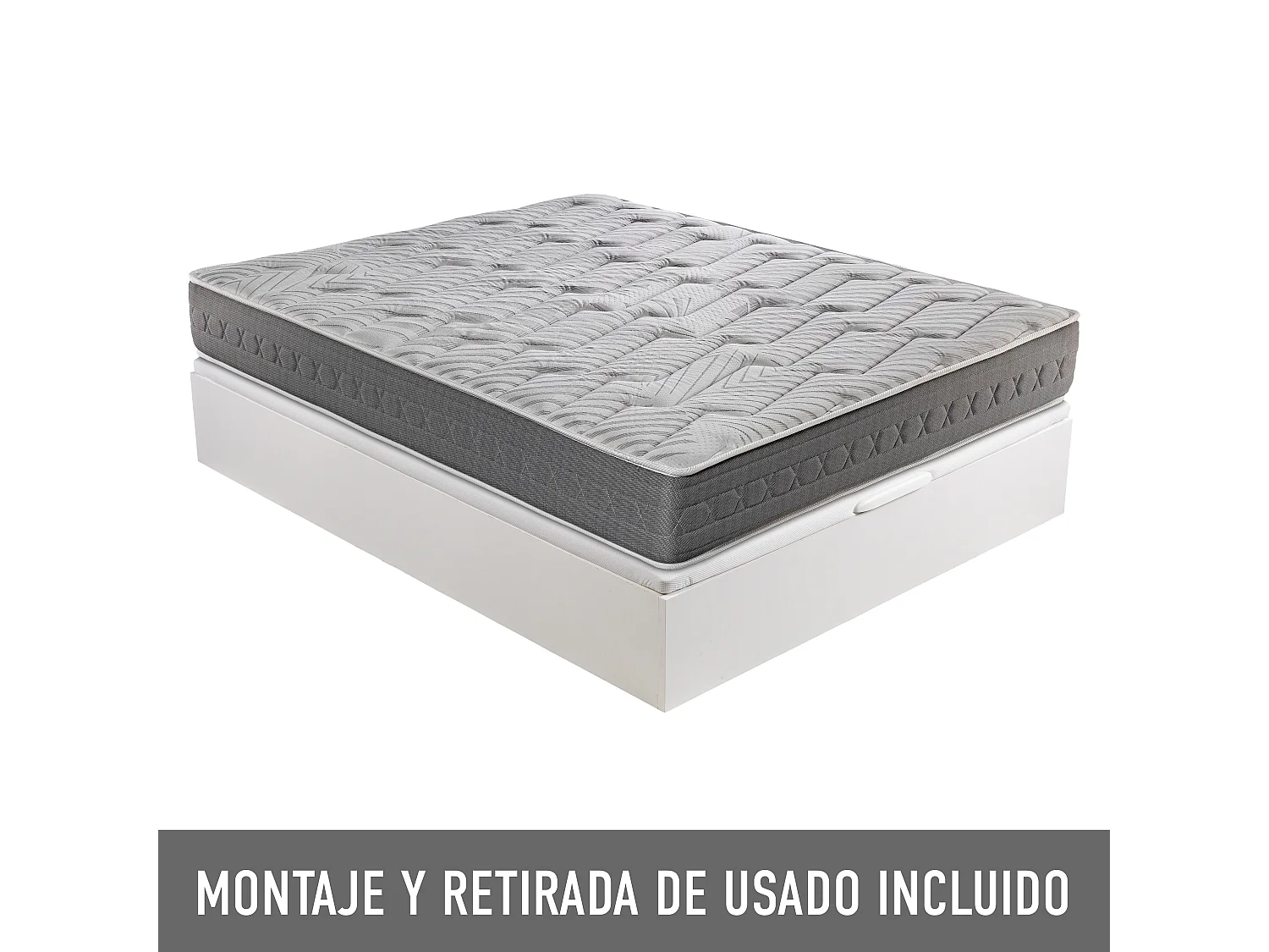 Pack Descanso Royal Sleep, Colchón Viscoelástico Ceramic Plus con Canapé Abatible Gran Capacidad Blanco, Montaje en domicilio incluido 135x190