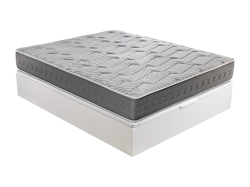 Pack Descanso Royal Sleep, Colchón Viscoelástico Ceramic Plus con Canapé Abatible Gran Capacidad Blanco, Montaje en domicilio incluido 135x190