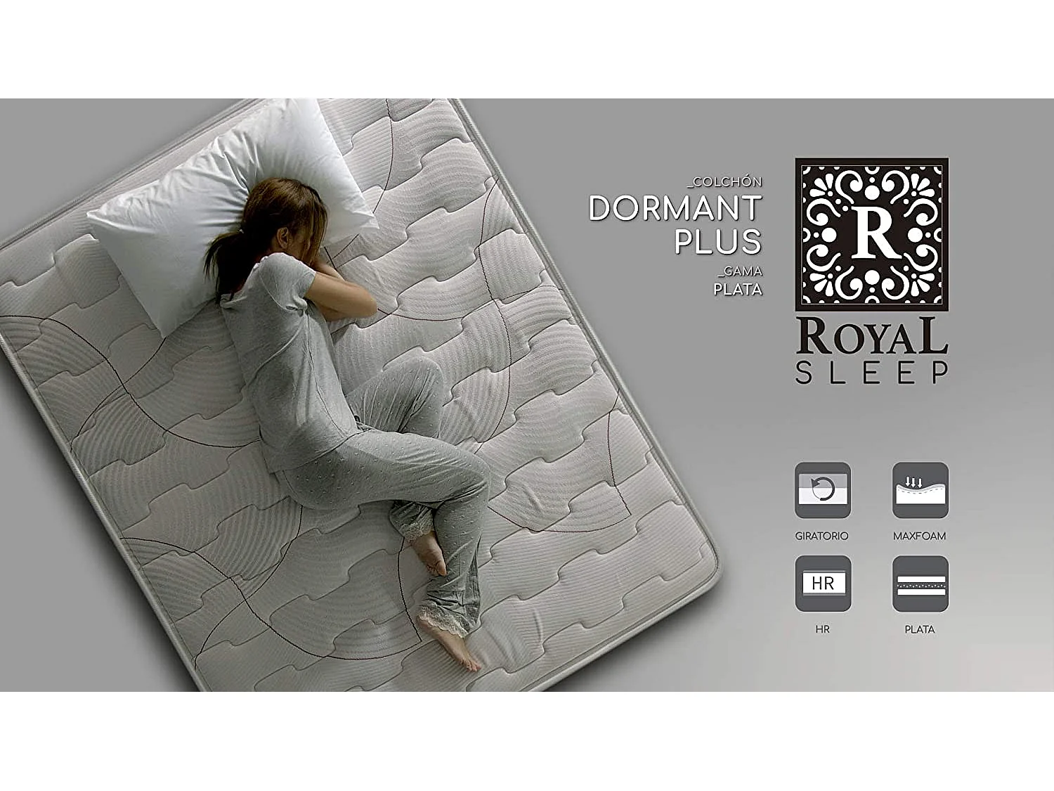 Colchón viscoelástico Royal Sleep Dormant Plus, 22 cm, Antiácaros, Hilo de plata, Firmeza alta, 80x182