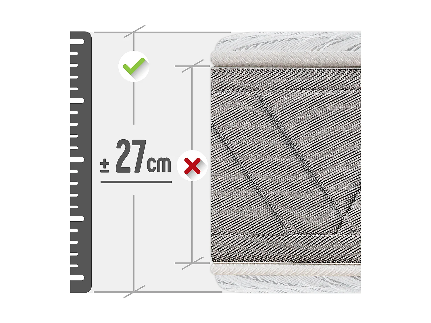 Colchón Royal Sleep Ceramic Pocket, Muelles ensacados con Viscoelástica, Hilo de Carbono Efecto Antiestrés y Biocerámico, 27 cm, Confort Alto, 90x200