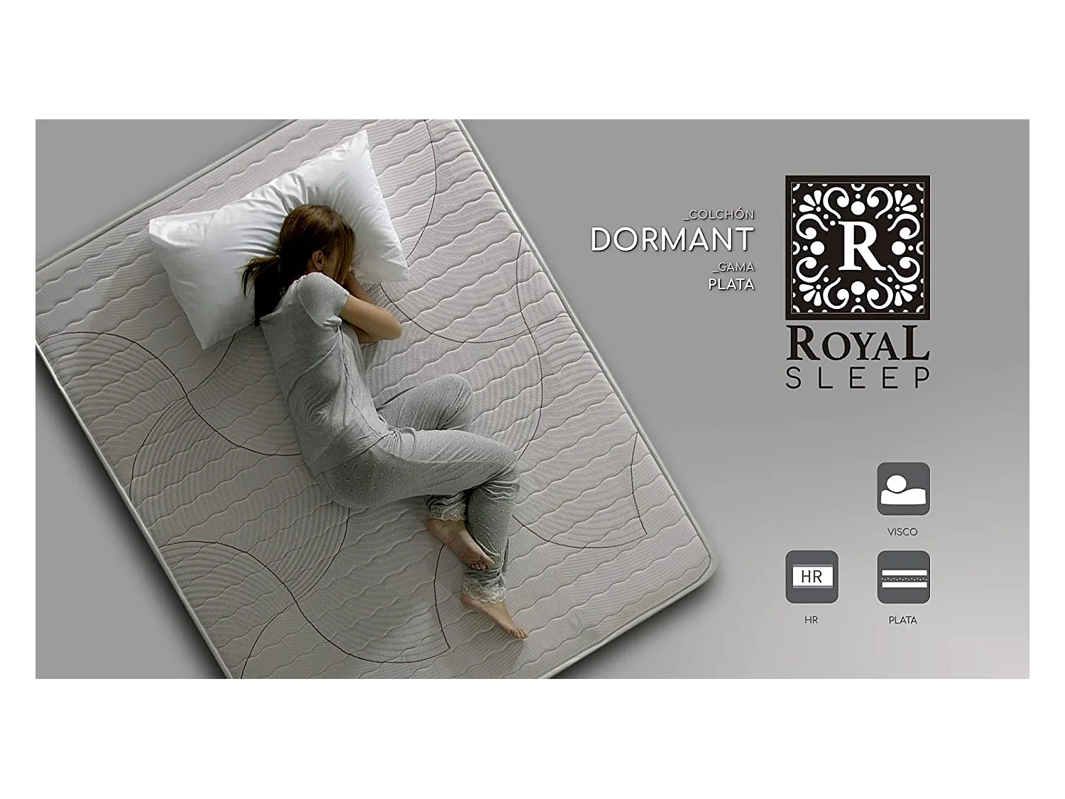 Colchón viscoelástico Royal Sleep Dormant, 19 cm, Antiácaros, Hilo de plata, Firmeza alta, 135x190