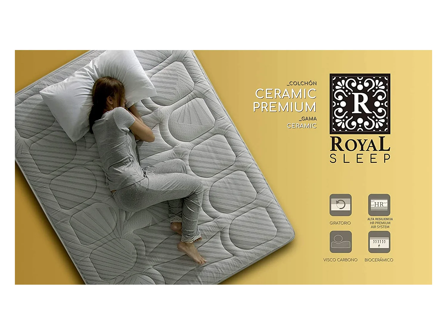 Colchón Viscoelástico Royal Sleep Ceramic Premium, 29 cm, Hilo de Carbono y Biocerámico con Efecto Regenerador, Firmeza Alta, 135x200
