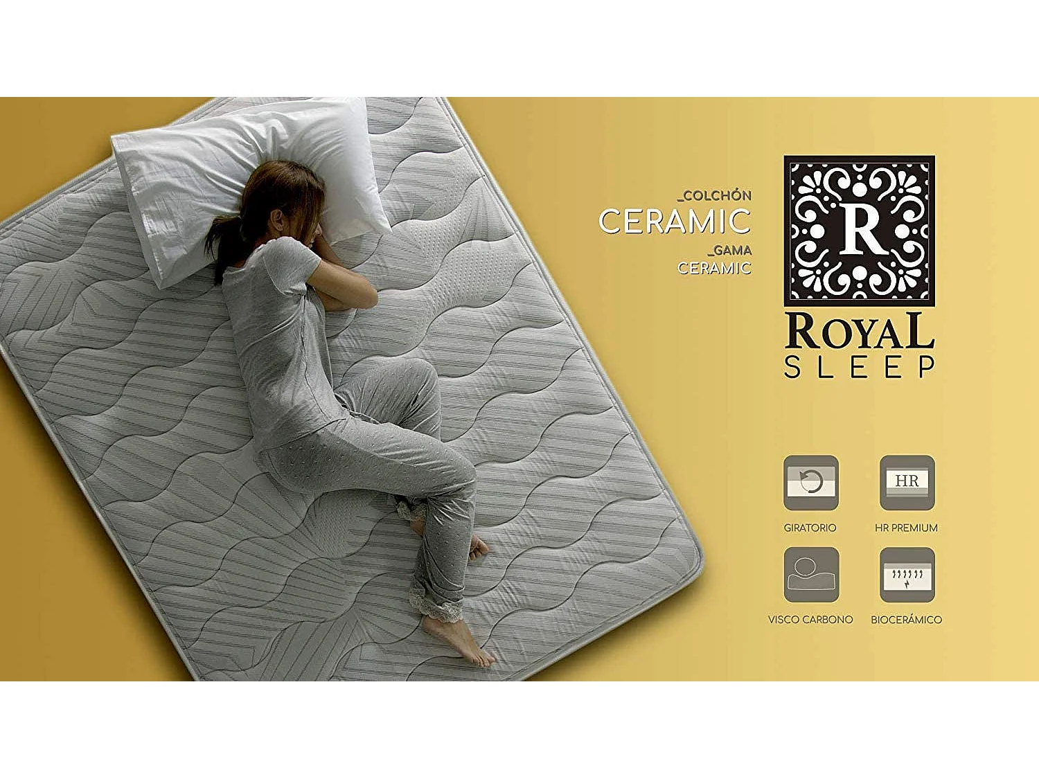 Colchón Viscoelástico Royal Sleep Ceramic, 23 cm, Hilo de Carbono y Biocerámico, Regenerador, Firmeza alta, 135x200
