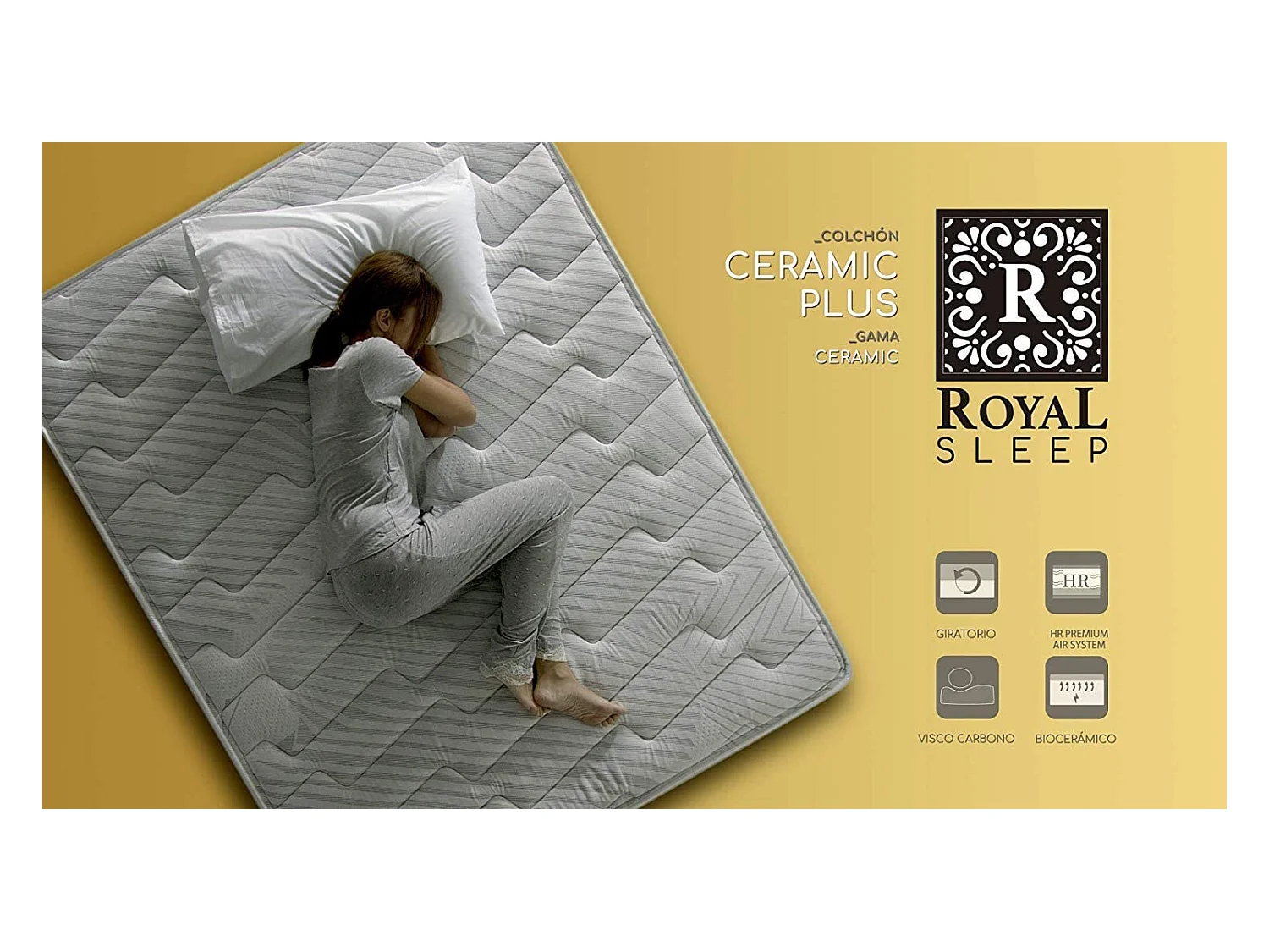 Colchón Viscoelástico Royal Sleep Ceramic Plus, 25 cm, Hilo Carbono y Biocerámico, Regenerador, Firmeza Alta, 90x190