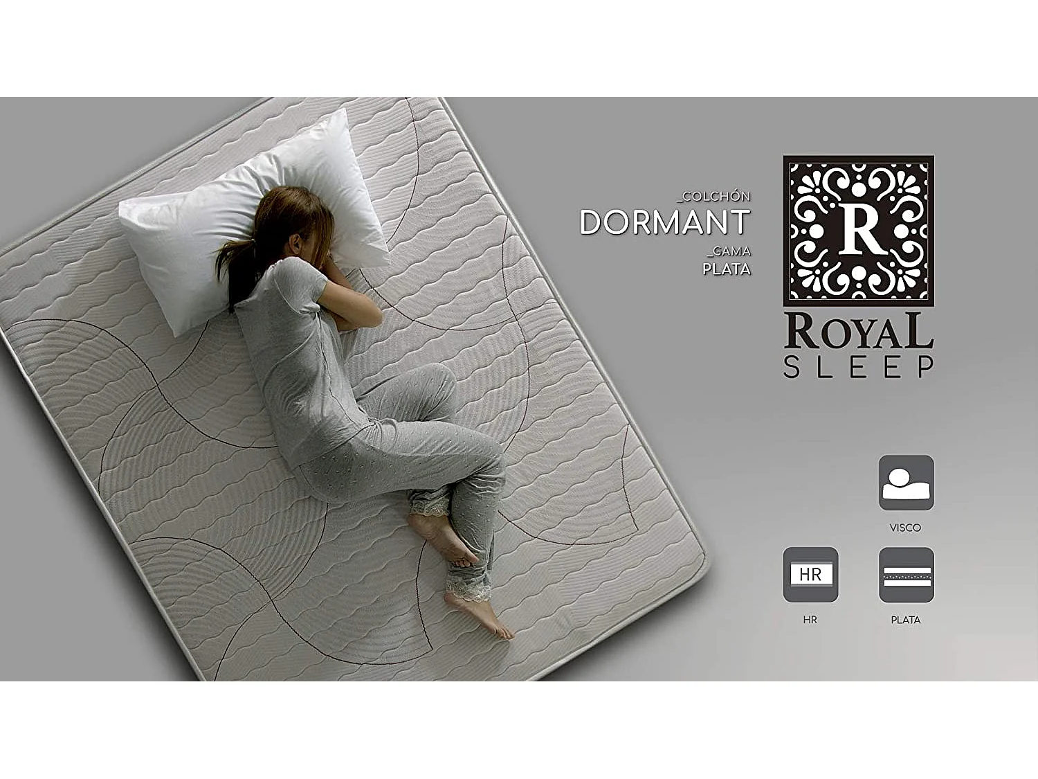 Colchón viscoelástico Royal Sleep Dormant, 19 cm, Antiácaros, Hilo de plata, Firmeza alta, 150x190