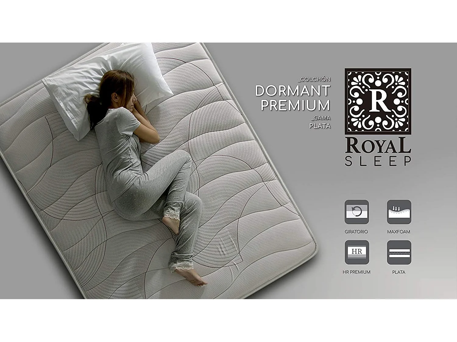 Colchón viscoelástico Royal Sleep Dormant Premium, 24 cm, Antiácaros, Hilo de plata, Firmeza alta, 90x190