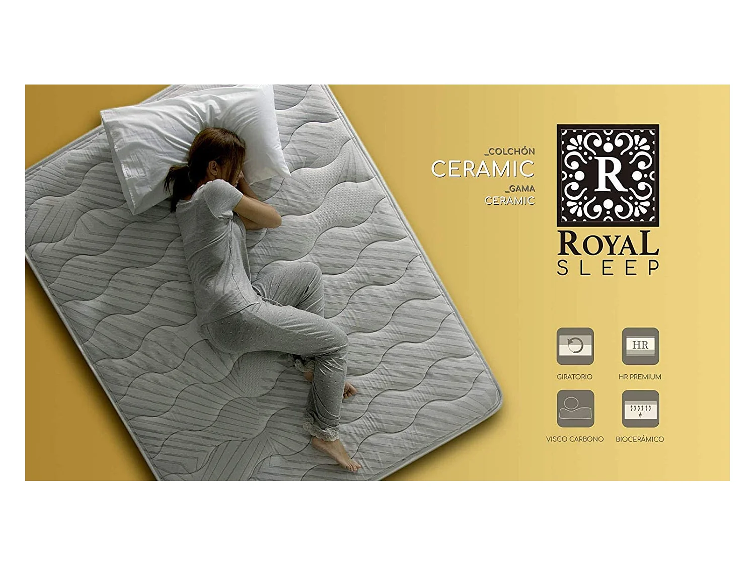 Colchón Viscoelástico Royal Sleep Ceramic, 23 cm, Hilo de Carbono y Biocerámico, Regenerador, Firmeza alta, 105x190