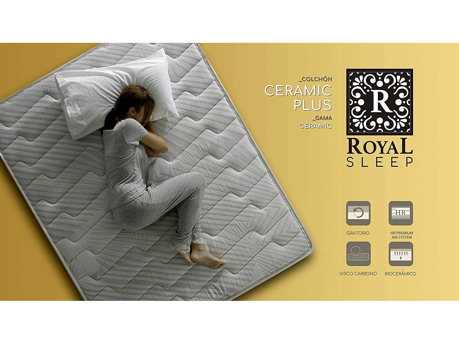 Colchón Viscoelástico Royal Sleep Ceramic Plus, 25 cm, Hilo Carbono y Biocerámico, Regenerador, Firmeza Alta, 80x182