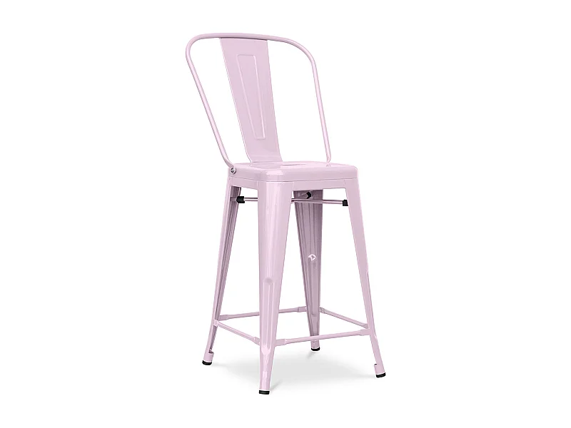 Tabouret de bar avec dossier - design industriel - 60cm - Stylix Rose pâle