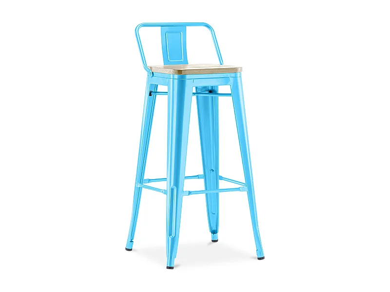 Tabouret de bar avec dossier - design industriel - 76 cm - Stylix Turquoise