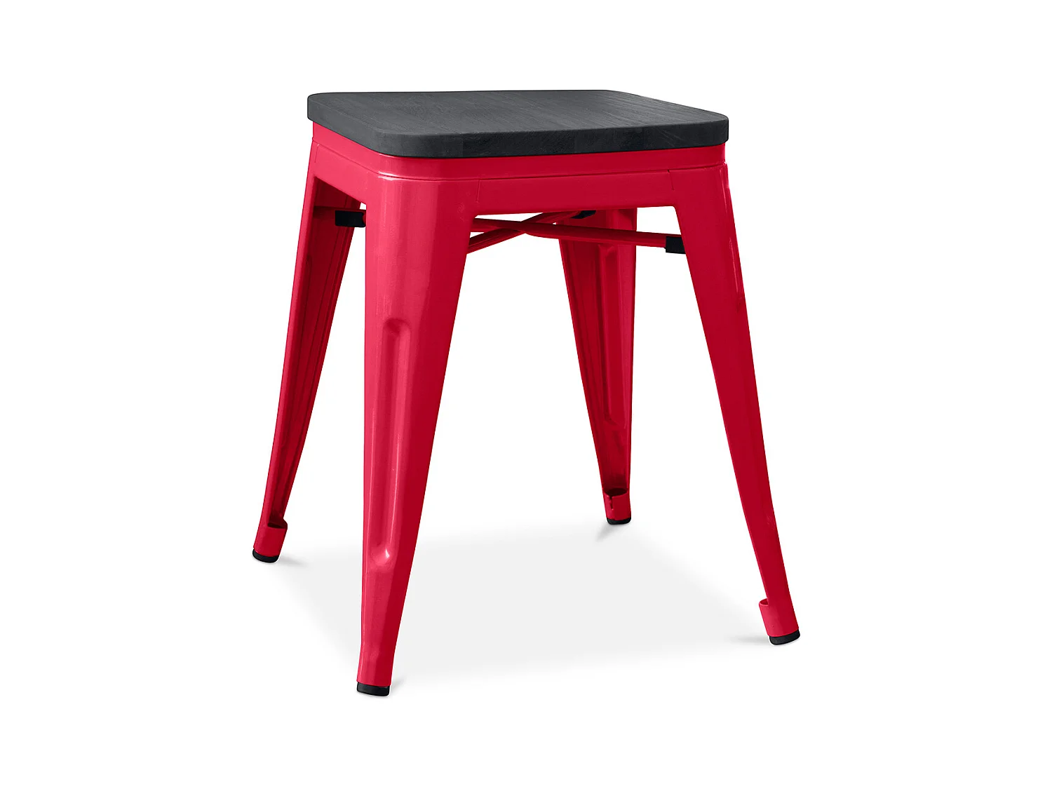 Tabouret Design Industriel - Bois & Acier - 46cm - Stylix Rouge
