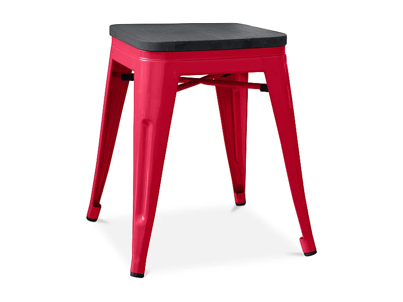 Tabouret Design Industriel - Bois & Acier - 46cm - Stylix Rouge