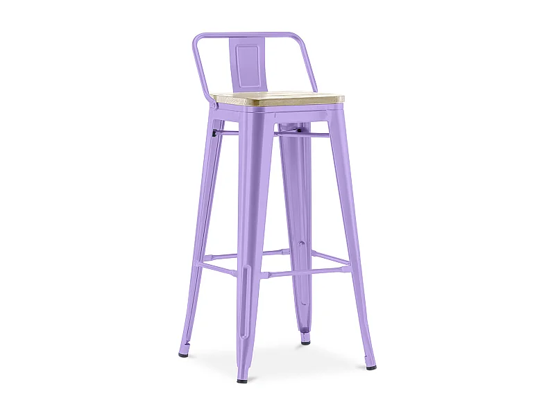 Tabouret de bar avec dossier - design industriel - 76 cm - Stylix Violet pastel