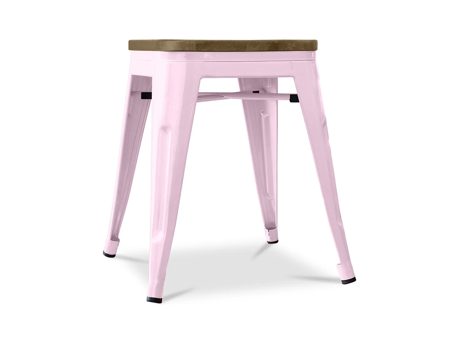 Tabouret Design Industriel - Bois et Acier - 45cm -Stylix Rose pâle