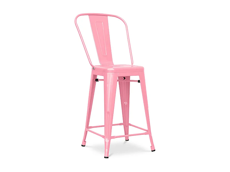 Tabouret de bar avec dossier - design industriel - 60cm - Stylix Rose