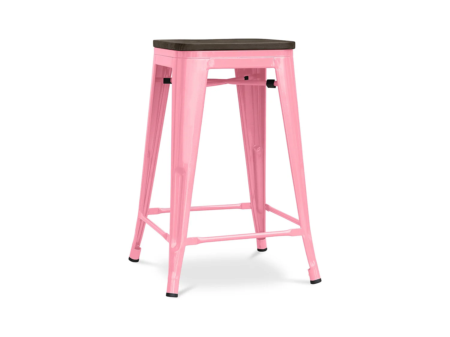 Tabouret de Bar - Design Industriel - Bois et Acier - 60cm -Stylix Rose