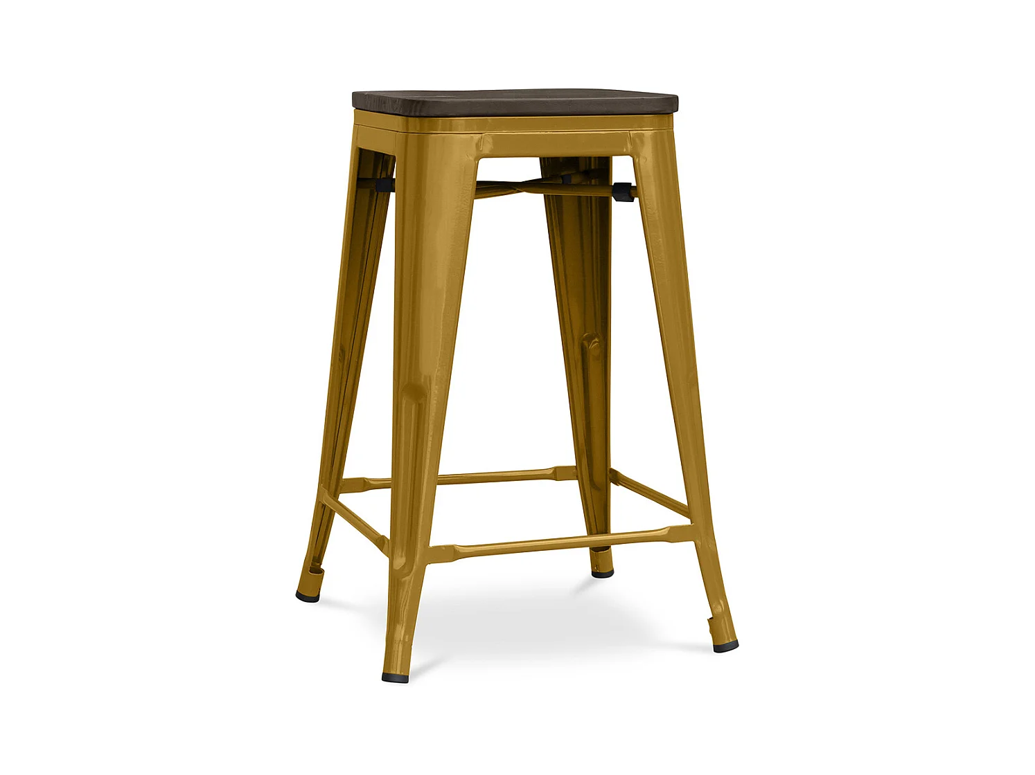 Tabouret de Bar - Design Industriel - Bois et Acier - 60cm -Stylix Doré