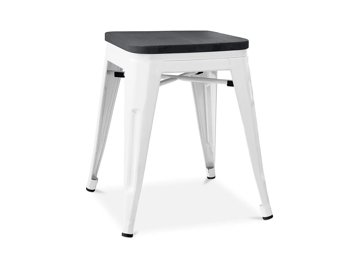 Tabouret Design Industriel - Bois & Acier - 46cm - Stylix Blanc