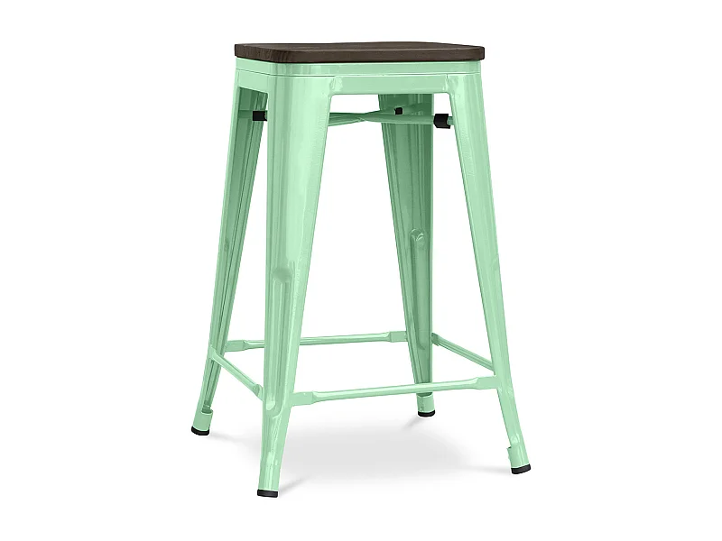 Tabouret de Bar - Design Industriel - Bois et Acier - 60cm -Stylix Menthe