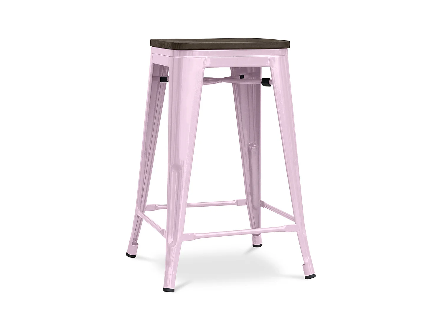 Tabouret de Bar - Design Industriel - Bois et Acier - 60cm -Stylix Rose pâle
