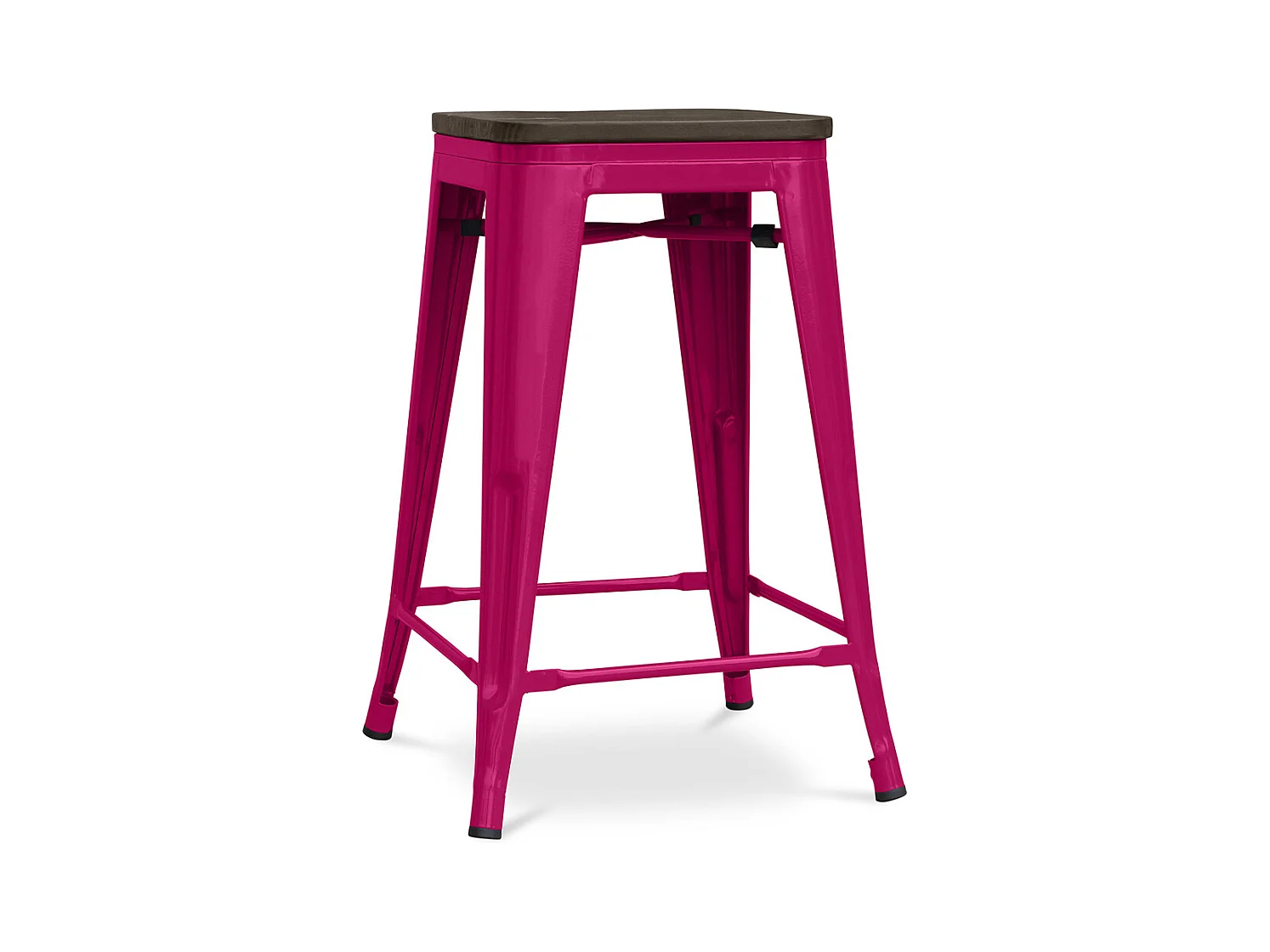 Tabouret de Bar - Design Industriel - Bois et Acier - 60cm -Stylix Fuchsia