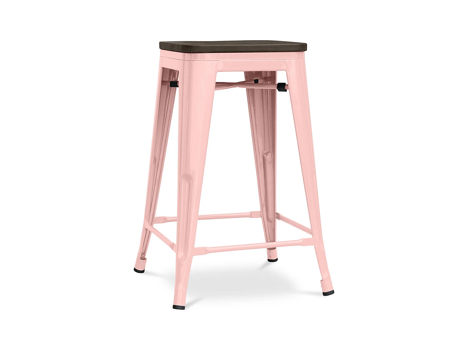 Tabouret de Bar - Design Industriel - Bois et Acier - 60cm -Stylix Orange pâle