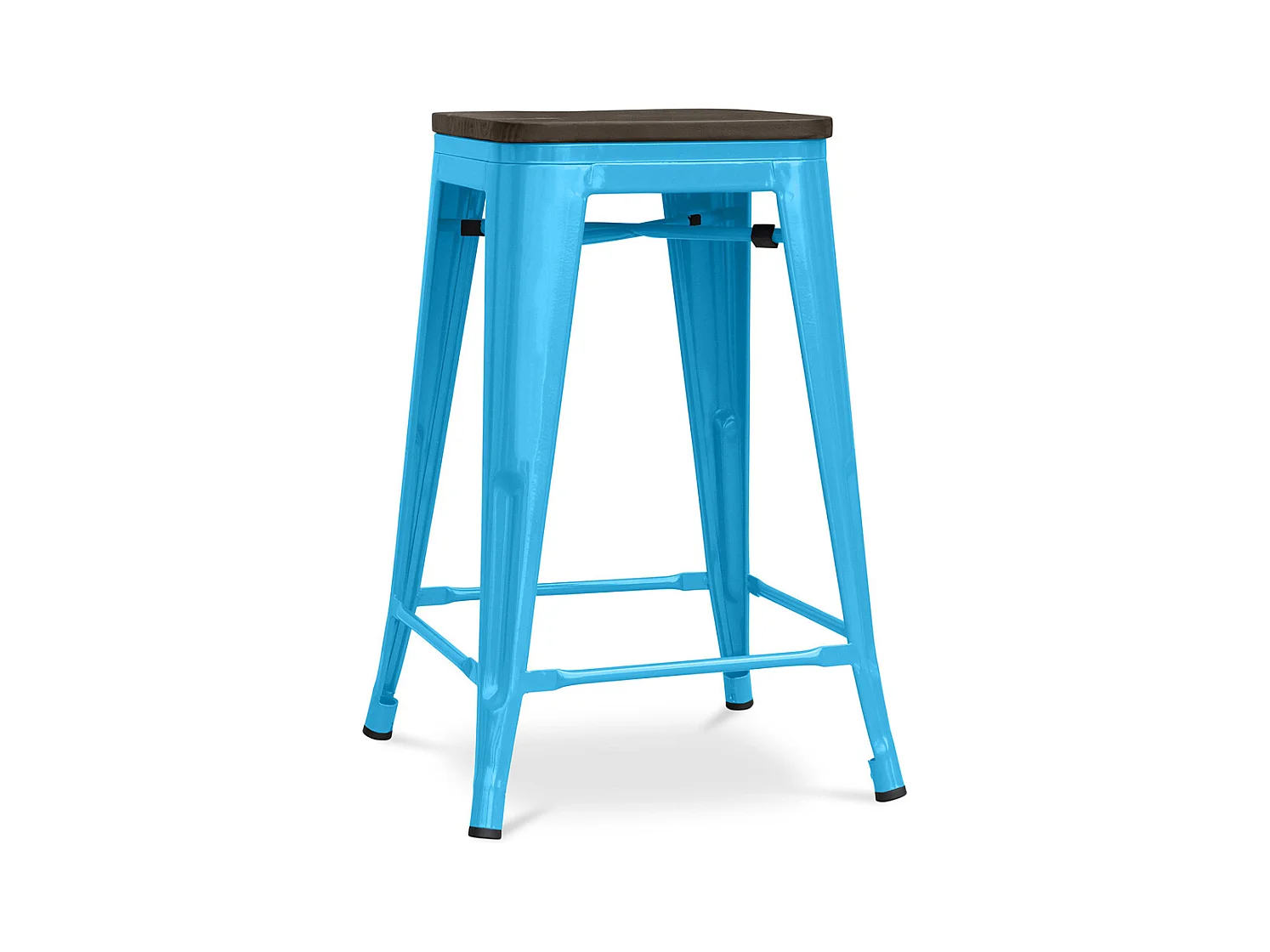 Tabouret de Bar - Design Industriel - Bois et Acier - 60cm -Stylix Turquoise