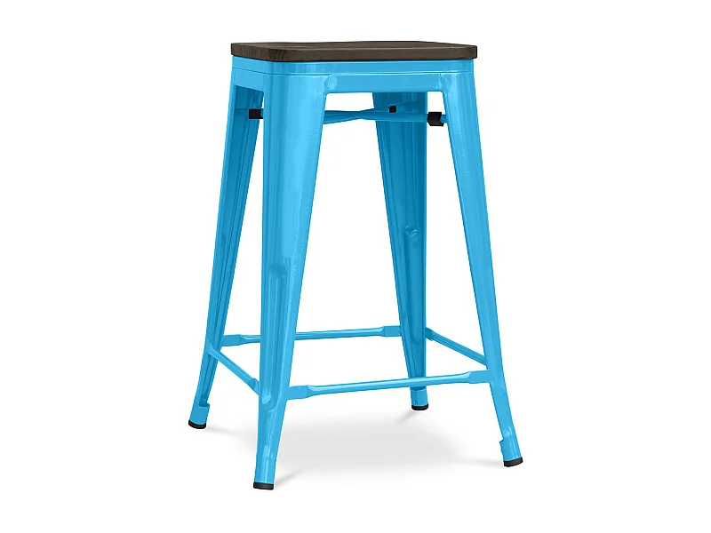 Tabouret de Bar - Design Industriel - Bois et Acier - 60cm -Stylix Turquoise