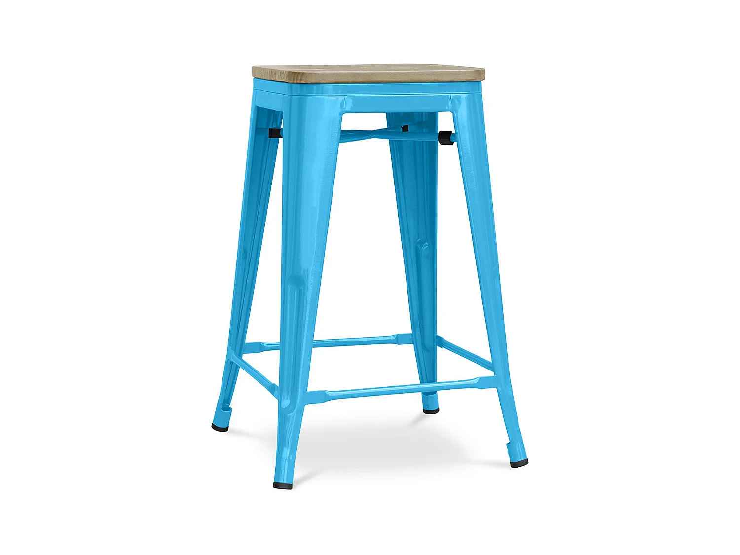 Tabouret de bar design industriel - bois et acier - 61cm - Stylix Turquoise