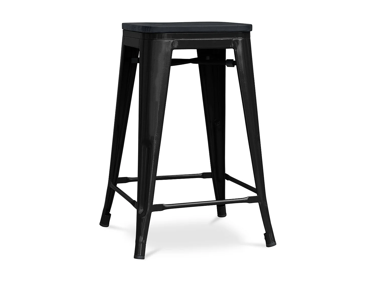 Tabouret de bar - Design industriel - Bois et acier - 61cm - Stylix Noir