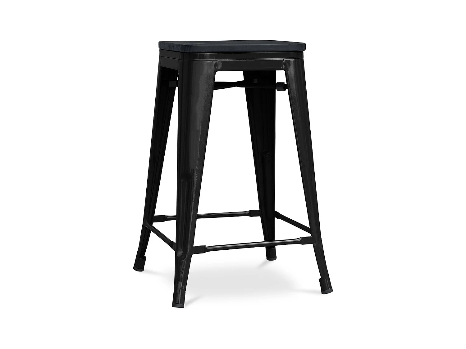 Tabouret de bar - Design industriel - Bois et acier - 61cm - Stylix Noir
